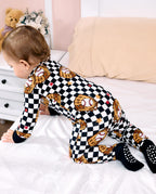 Junior Mitt Bamboo Zippy - baby wearing the zippy while crawling, back view