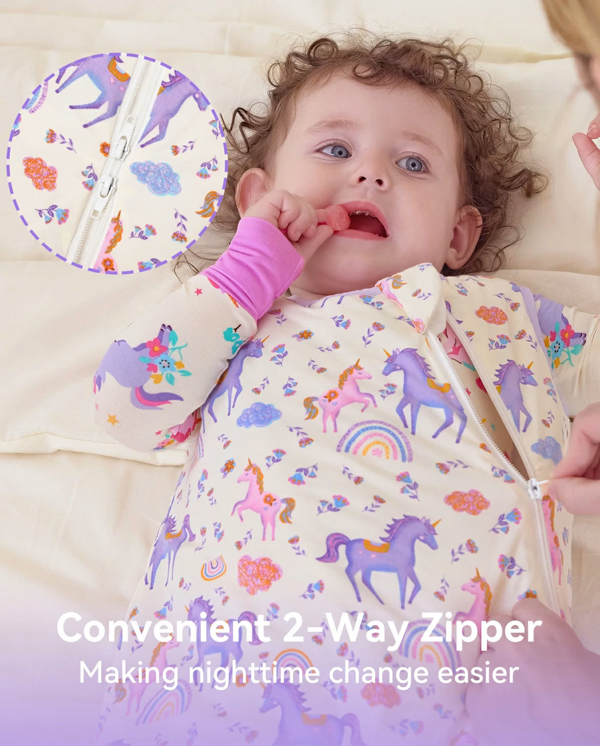 Lavender Unicorn Bamboo Baby Sleep Sack, lavender unicorn bamboo baby sleep sack 2 way zipper 05