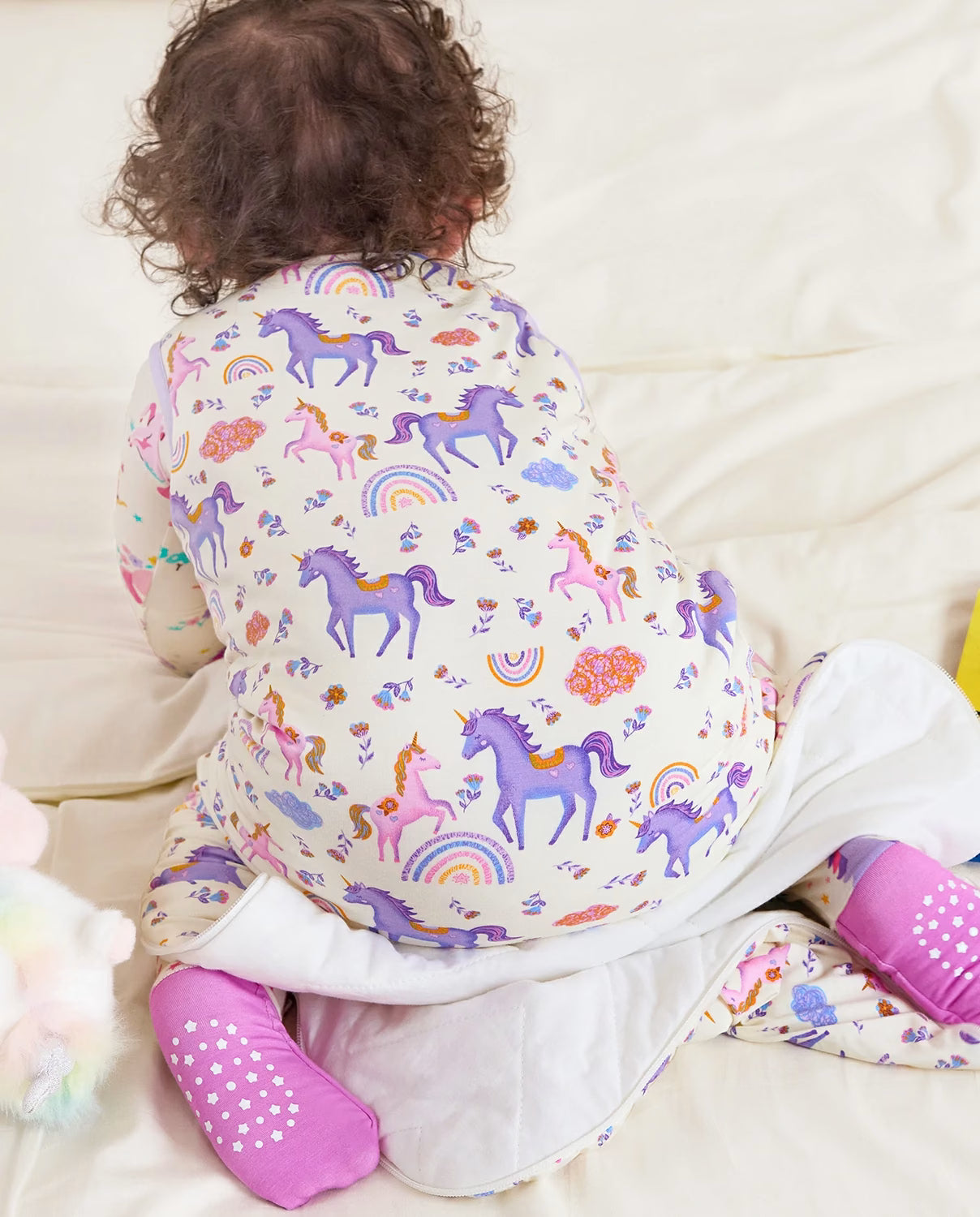Lavender Unicorn Bamboo Baby Sleep Sack, lavender unicorn bamboo baby sleep sack back print detail 09