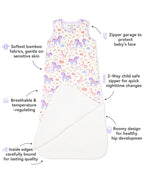 Lavender Unicorn Bamboo Baby Sleep Sack, lavender unicorn bamboo baby sleep sack features overview 03