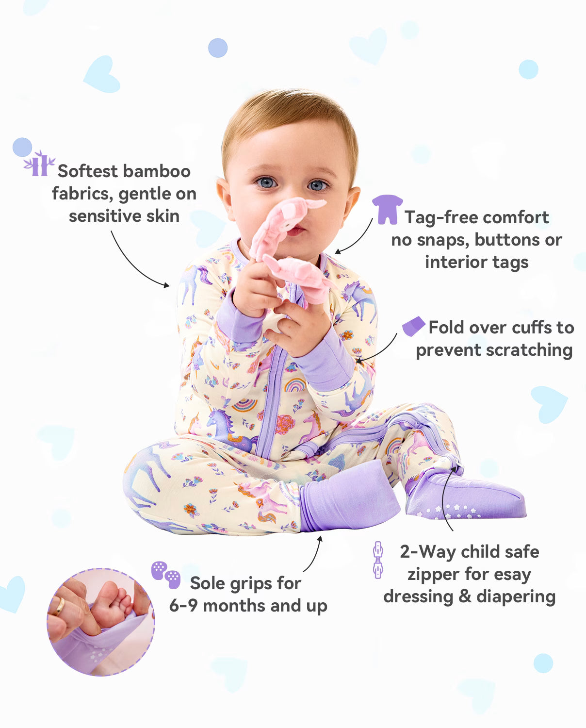 Lavender Unicorn Bamboo Zippy, lavender unicorn bamboo zippy 02 features infographic
