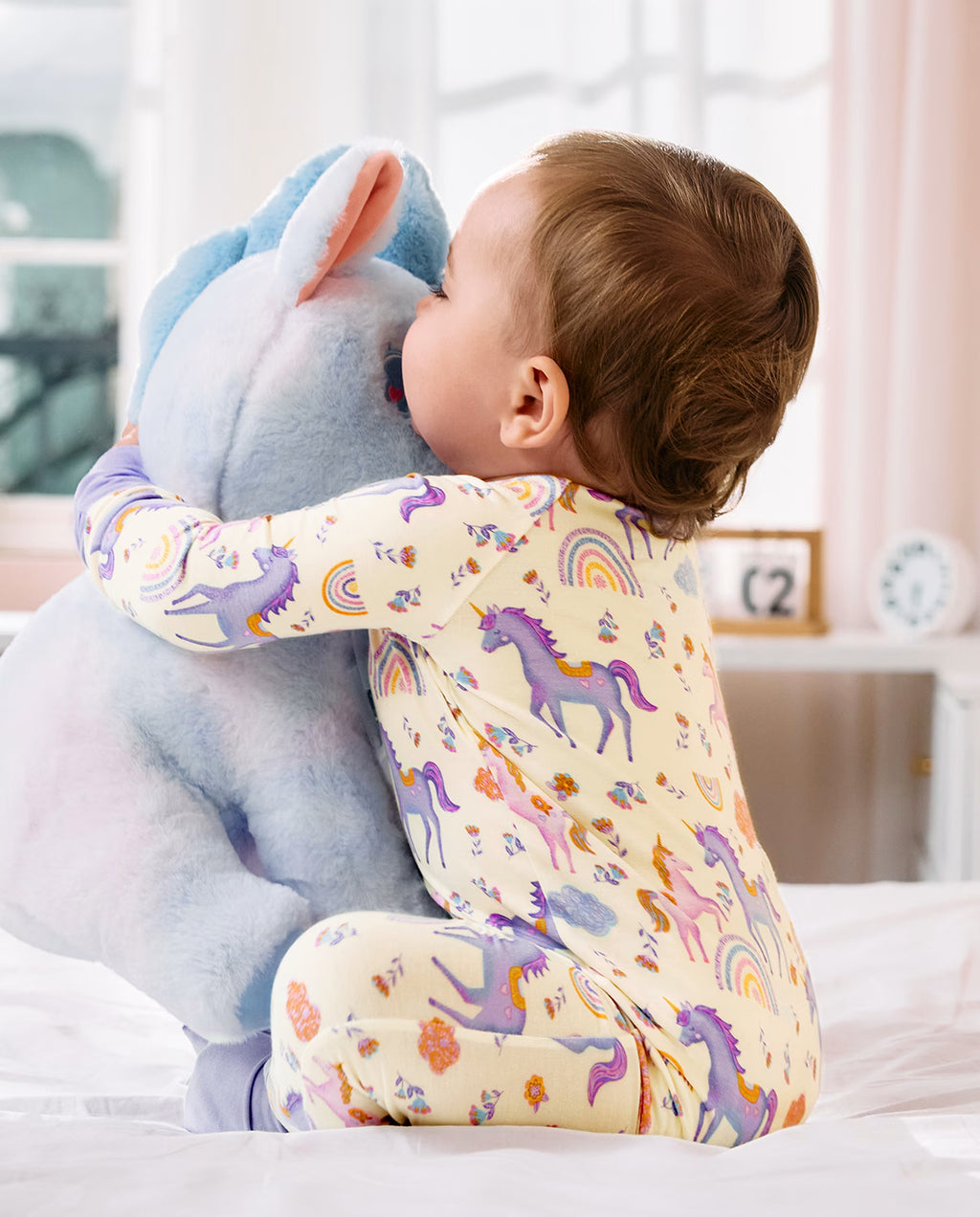 Lavender Unicorn Bamboo Zippy, lavender unicorn bamboo zippy 06 lifestyle back hug plush
