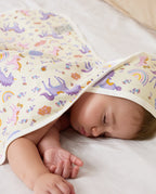 Lavender Unicorn Hooded Baby Bath Towels (2-Pack) - sleeping child covered by the unicorn-print towel