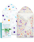 Lavender Unicorn Hooded Baby Bath Towels (2-Pack) - unicorn-print and polka-dot hooded towels with the retail box