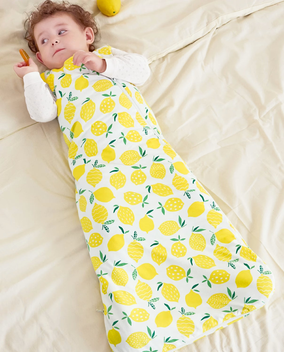 Lemon Tree Bamboo Baby Sleep Sack, lemon tree bamboo baby sleep sack 02 lifestyle lying bed