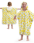 Lemon Tree Hooded Toddler Bath Towel - front and back views of the lemon-print hooded towel