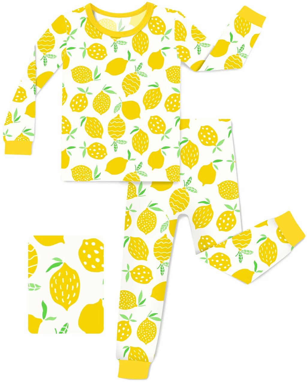Lemon Tree Long Two-Piece Pajama Set, lemon tree two piece pajama set main