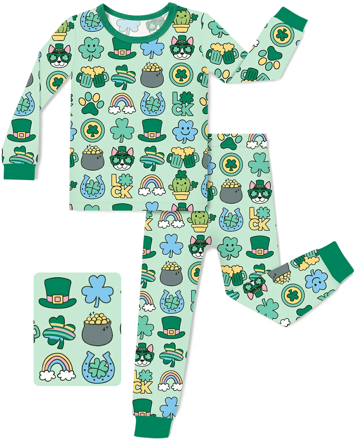 Lucky You! Long Two-Piece Pajama Set, lucky you two piece pajama set main