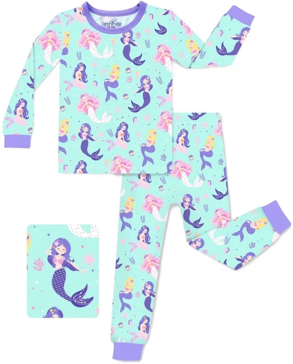Mermaid Melody Long Two-Piece Pajama Set, mermaid melody two piece pajama set main