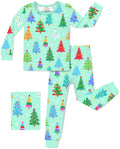 Merry Trees long-sleeve top and matching pants with mint trim on a white background