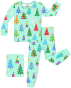 Merry Trees long-sleeve top and matching pants with mint trim on a white background