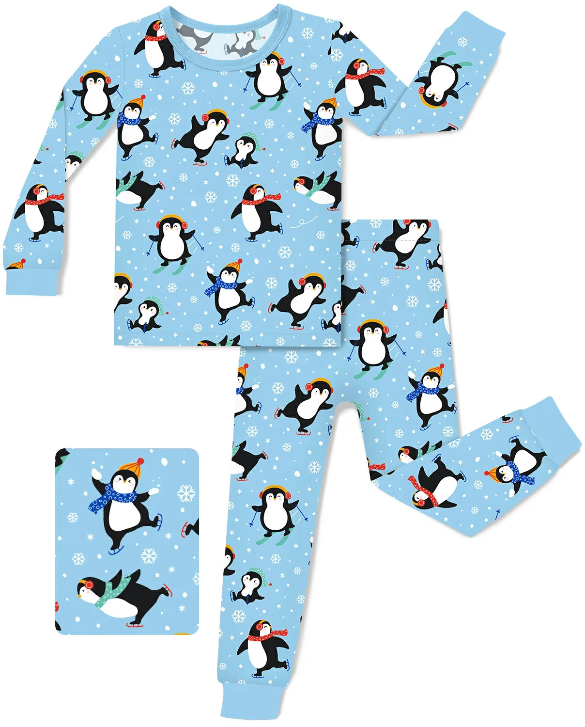 Penguin Snows Long Two-Piece Pajama Set, penguin snows two piece pajama set main