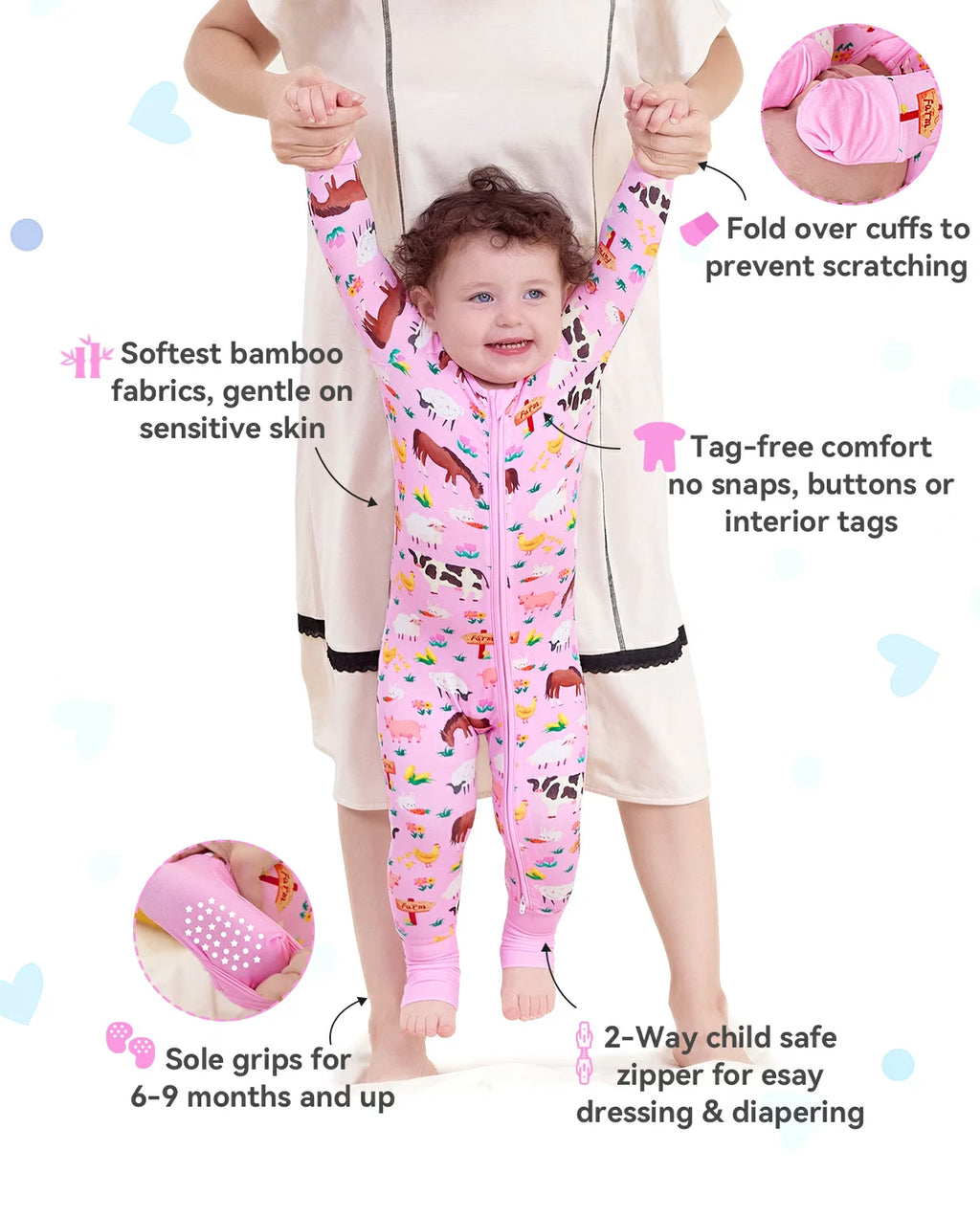 Pink Barnyard Bamboo Zippy, pink barnyard bamboo zippy feature overview