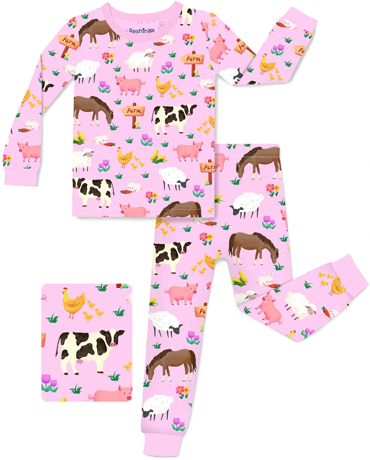 Pink Barnyard Long Two-Piece Pajama Set, pink barnyard long two piece pajama set main