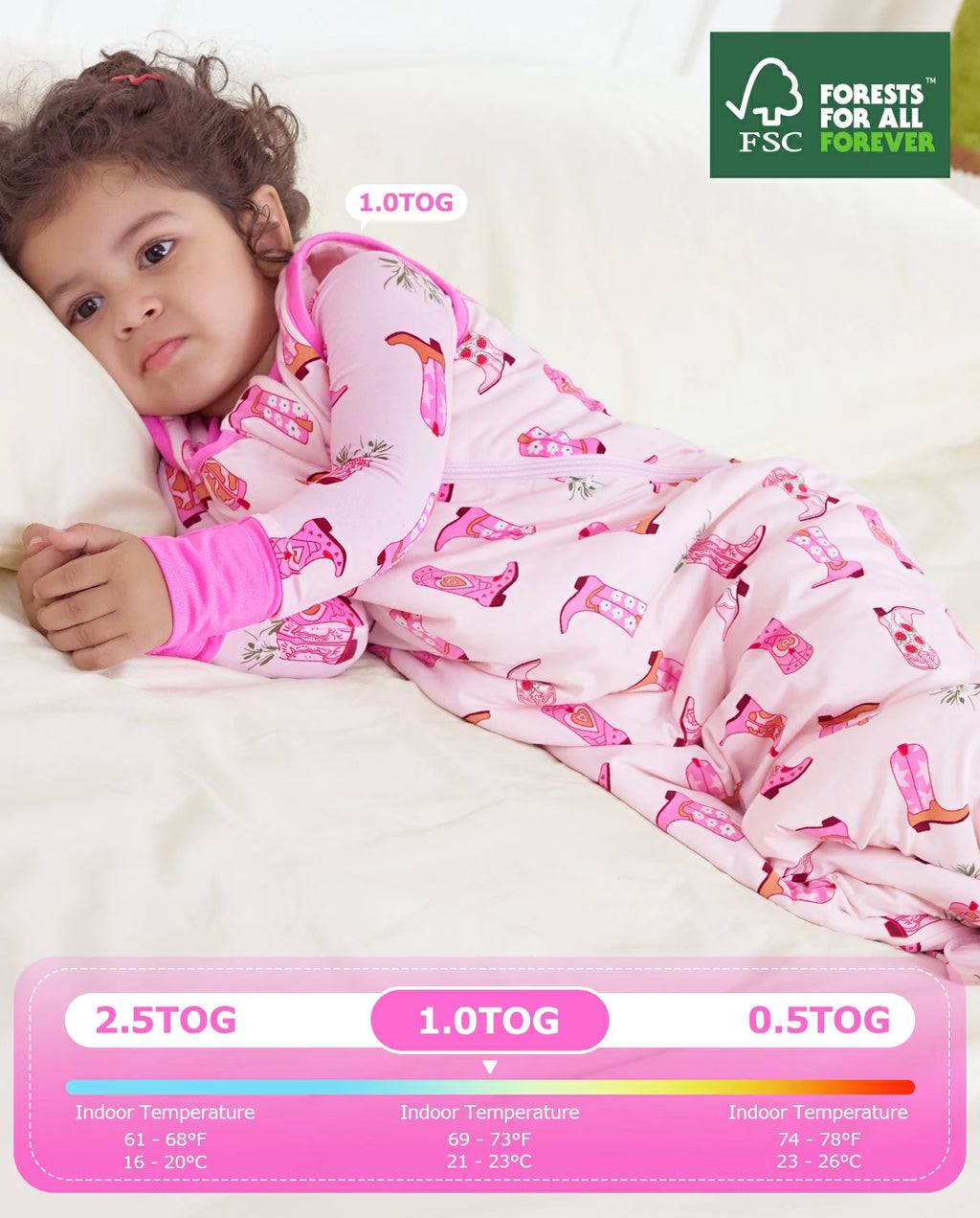 Pink Cowgirl Bamboo Baby Sleep Sack, pink cowgirl bamboo baby sleep sack 04 1 0 tog temperature guide fsc
