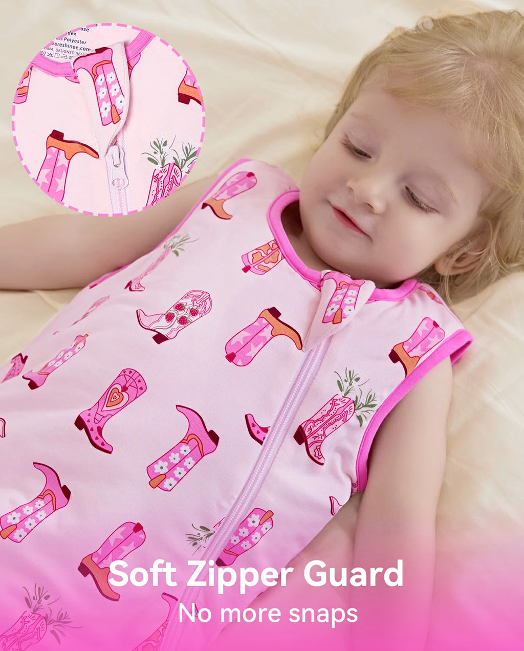 Pink Cowgirl Bamboo Baby Sleep Sack, pink cowgirl bamboo baby sleep sack 06 soft zipper guard closeup