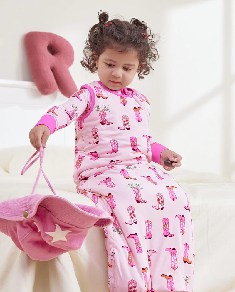 Pink Cowgirl Bamboo Baby Sleep Sack, pink cowgirl bamboo baby sleep sack 10 lifestyle sitting play