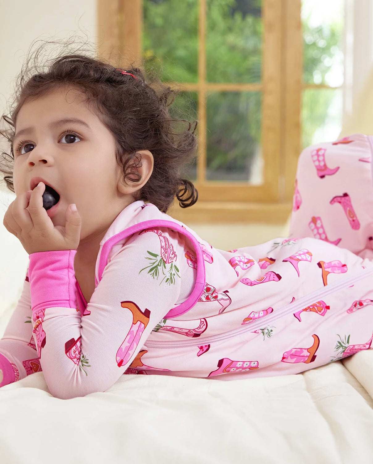 Pink Cowgirl Bamboo Baby Sleep Sack, pink cowgirl bamboo baby sleep sack 11 lifestyle lounging window