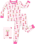 Pink Cowgirl Long Two-Piece Pajama Set, pink cowgirl two piece pajama set main