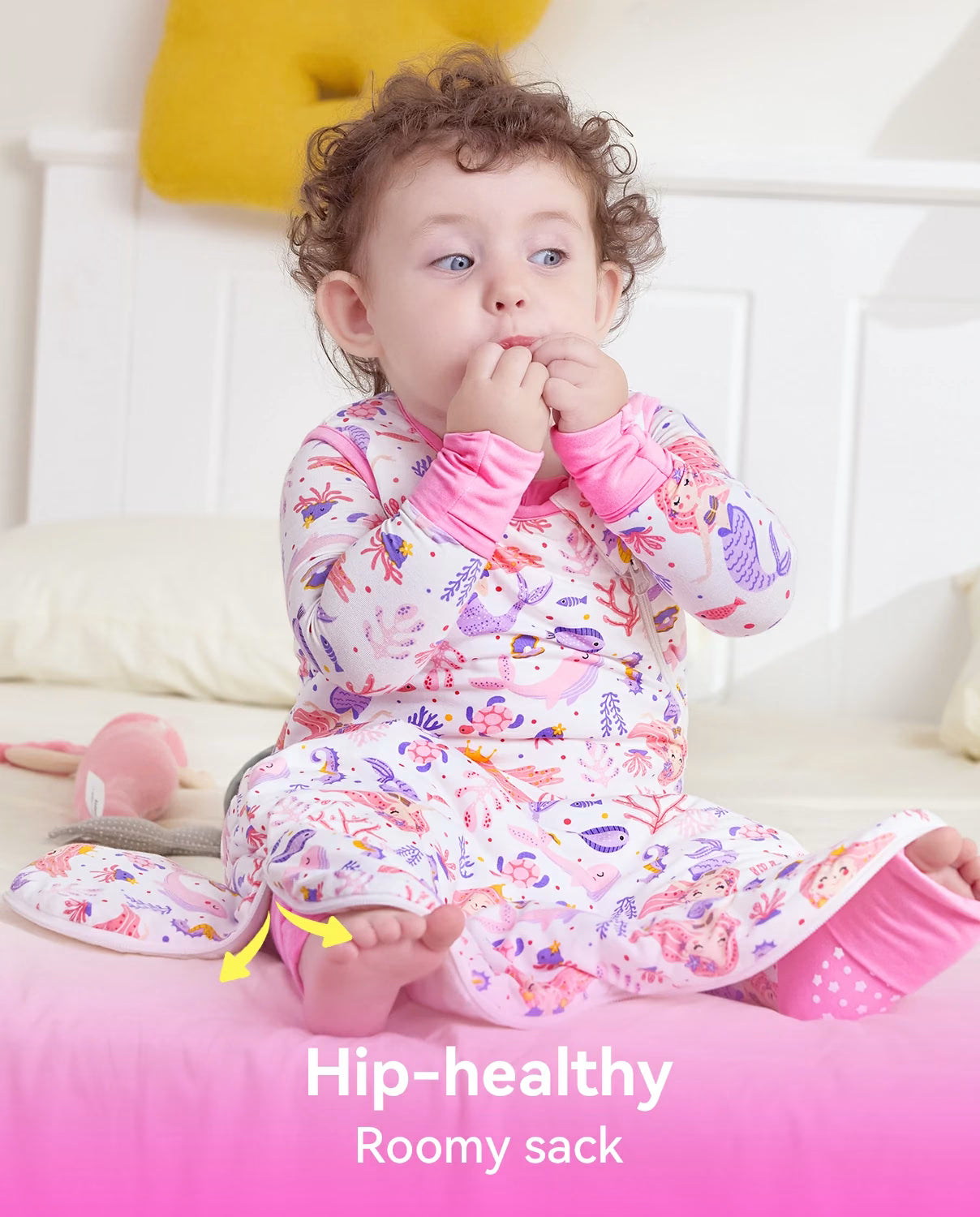 Pink Mermaid Bamboo Baby Sleep Sack, pink mermaid bamboo baby sleep sack 08 hip healthy roomy design