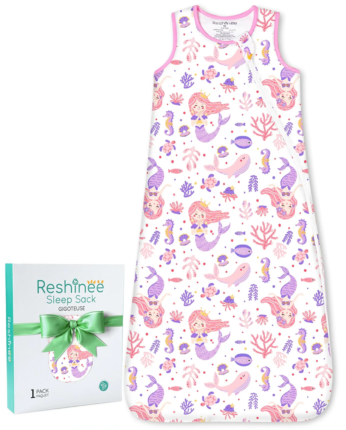 Pink Mermaid Bamboo Baby Sleep Sack, pink mermaid bamboo baby sleep sack main