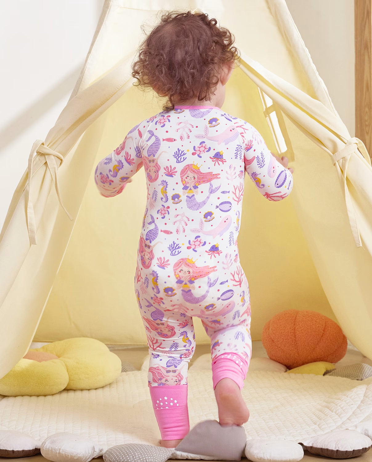 Pink Mermaid Bamboo Zippy, pink mermaid bamboo zippy 08 lifestyle back view tent