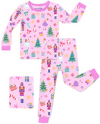 Pink Nutcracker long-sleeve top and matching pants with pink trim, laid flat on white.