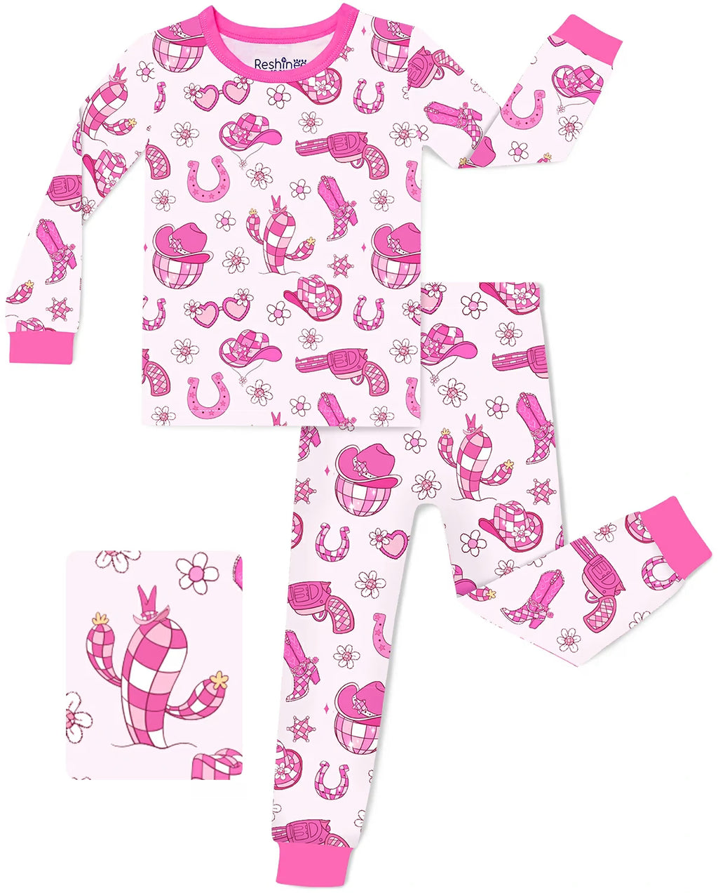 Pink Pistol Long Two-Piece Pajama Set, pink pistol long two piece pajama set main