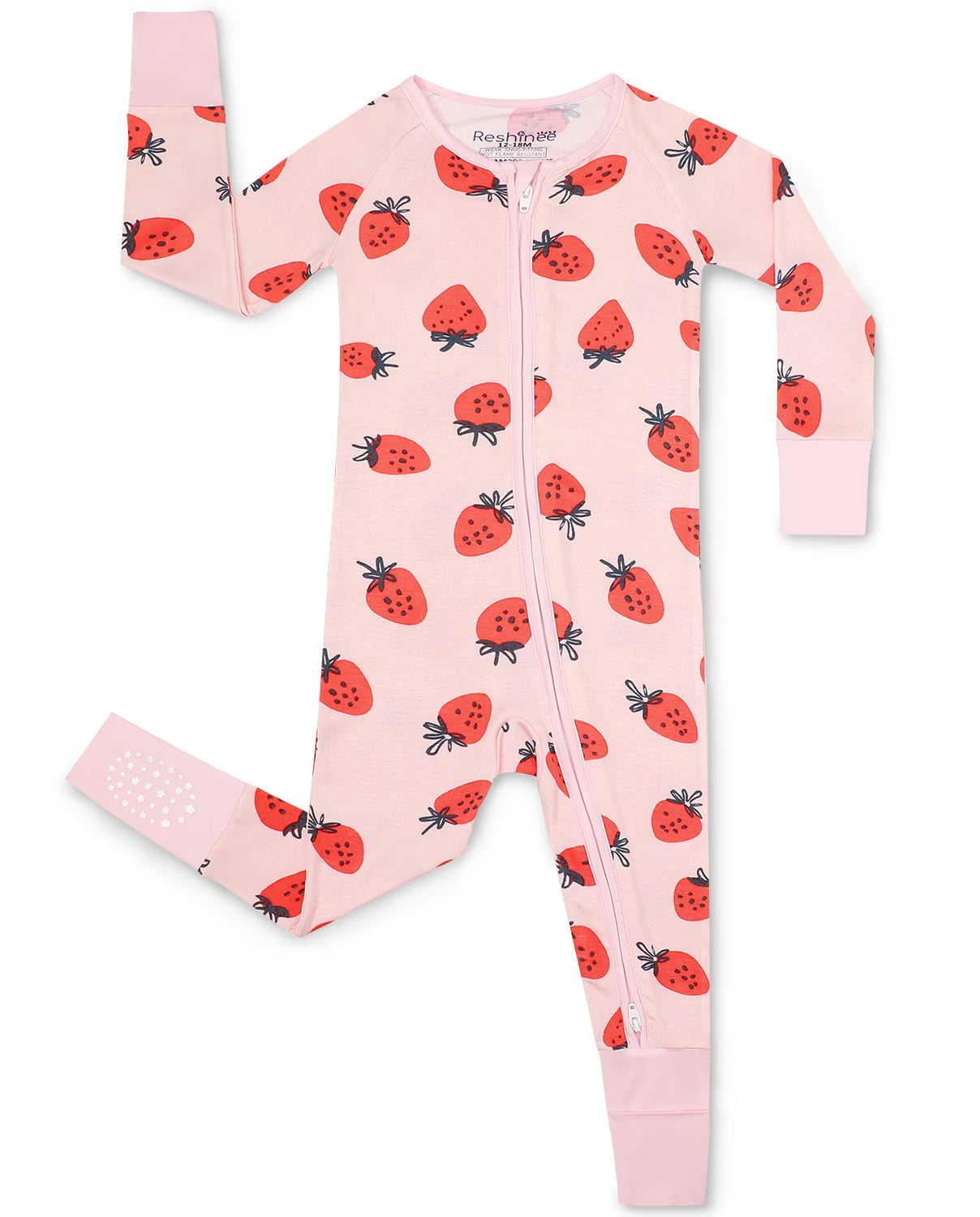 Pink Strawberry Bamboo Zippy, pink strawberry bamboo zippy 01 front flatlay