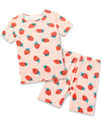 Pink Strawberry Short Two-Piece Pajama Set, pink strawberry short two piece pajama set main