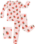 Pink Strawberry Long Two-Piece Pajama Set, pink strawberry two piece pajama set main
