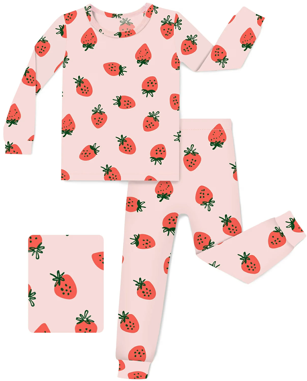 Pink Strawberry Long Two-Piece Pajama Set, pink strawberry two piece pajama set main