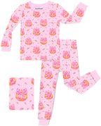 Pumpkin Bows long-sleeve top and matching pants, laid flat on white.