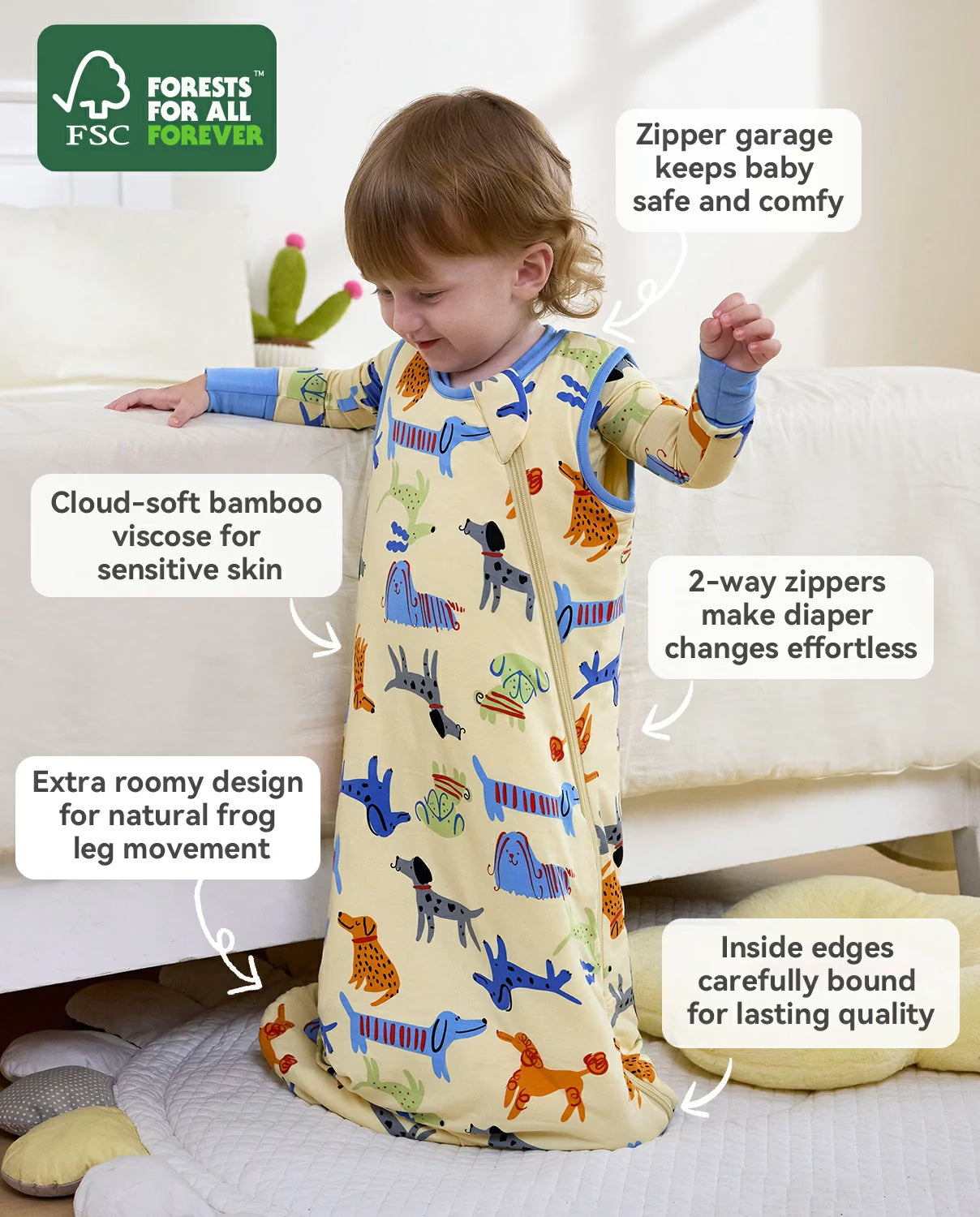 Puppy Bliss Bamboo Baby Sleep Sack, puppy bliss bamboo baby sleep sack fsc features