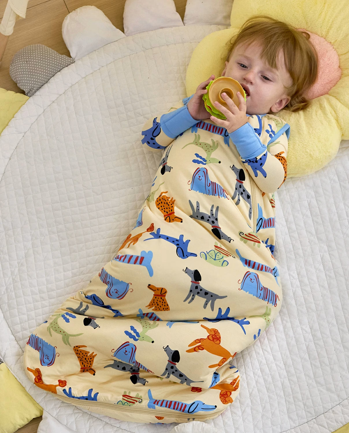 Puppy Bliss Bamboo Baby Sleep Sack, puppy bliss bamboo baby sleep sack top view play