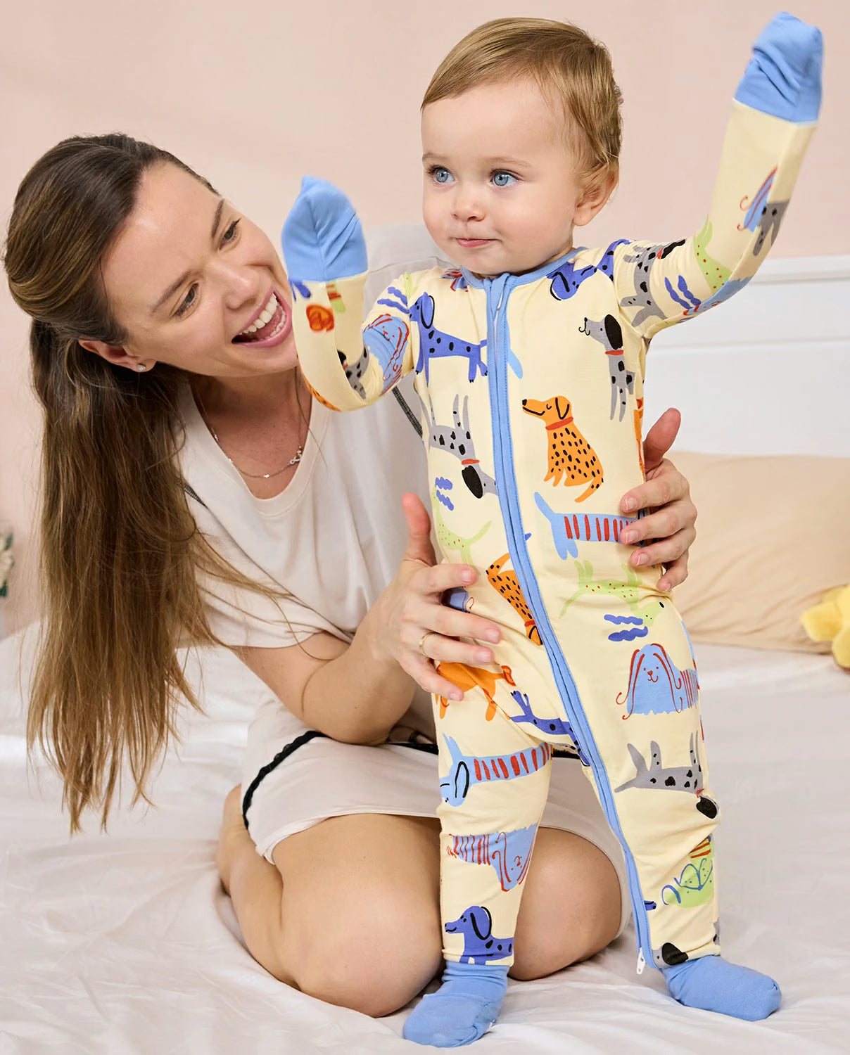 Puppy Bliss Bamboo Zippy, puppy bliss bamboo zippy lifestyle mom baby standing front 03 1