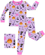 Purple Halloween Long Two-Piece Pajama Set, purple halloween two piece pajama set main