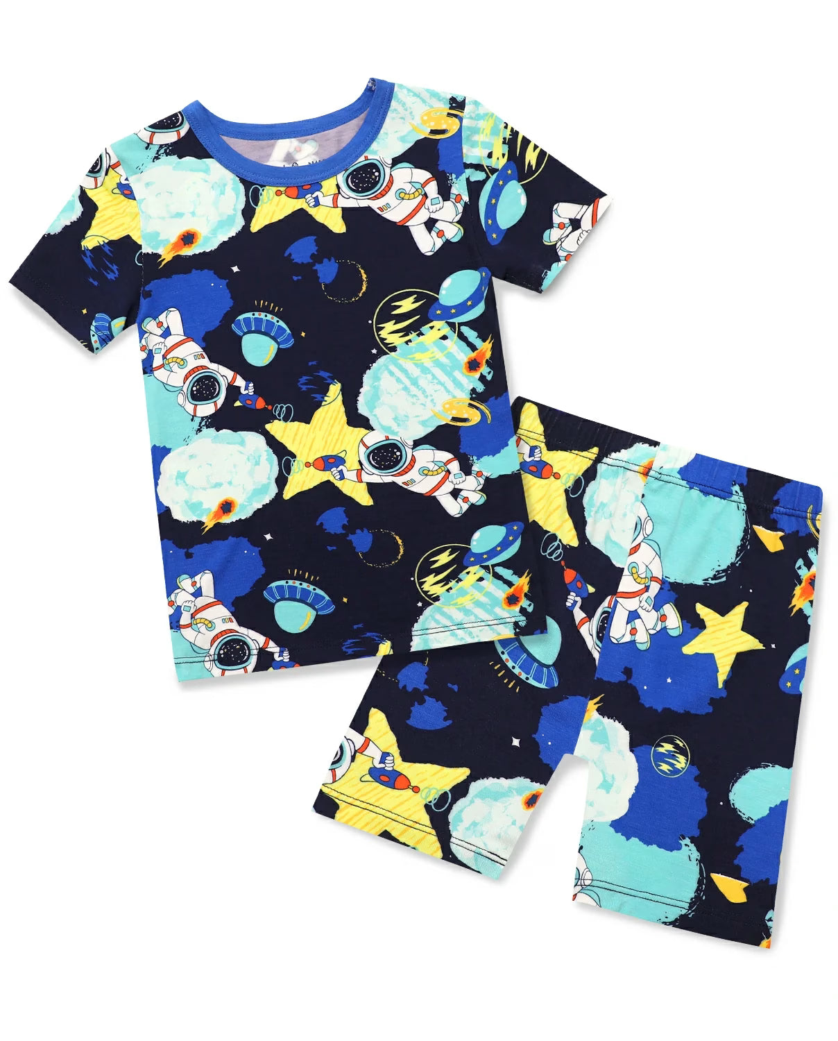 Space Walk Short Two-Piece Pajama Set, space walk short two piece pajama set flat lay