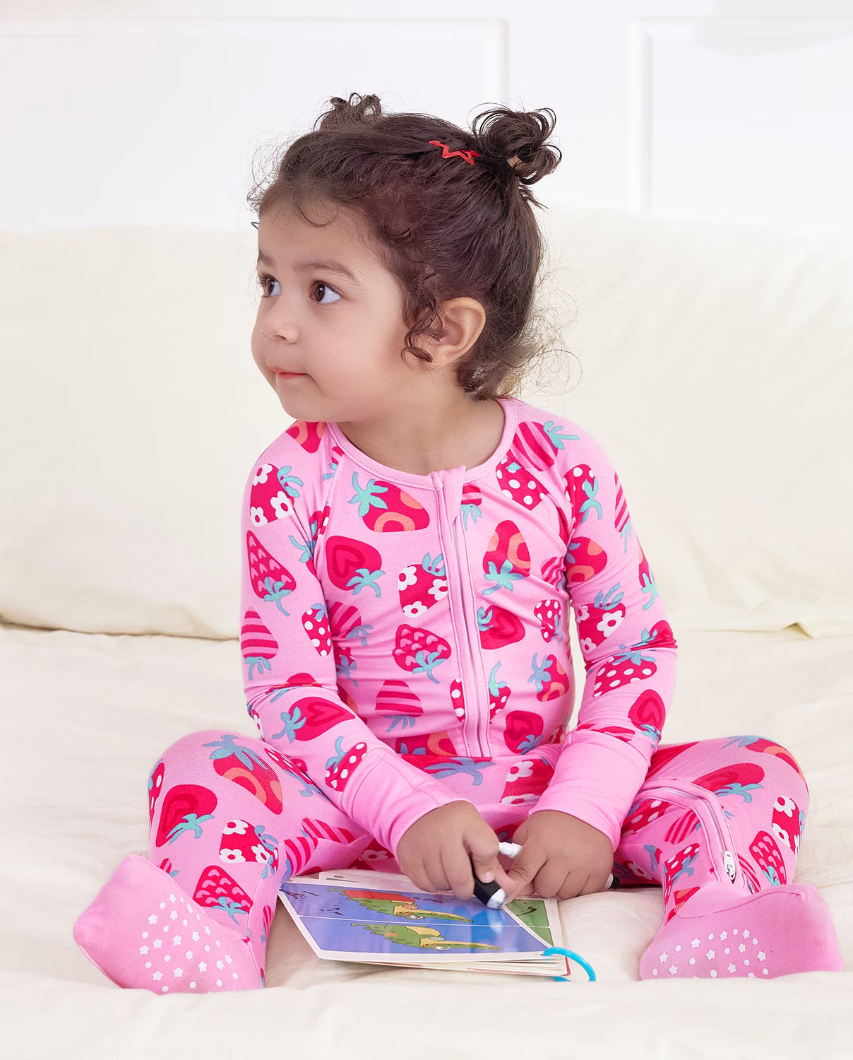 Strawberry Kisses Bamboo Zippy, strawberry kisses bamboo zippy 01 lifestyle sitting reading