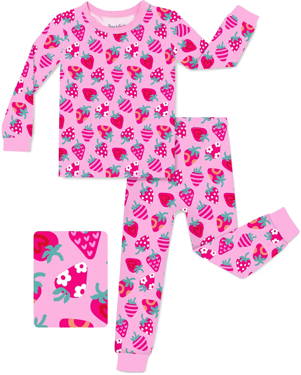 Strawberry Kisses Long Two-Piece Pajama Set, strawberry kisses two piece pajama set main