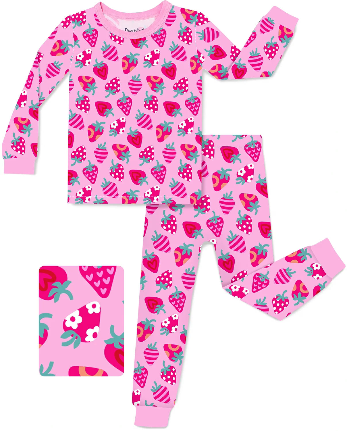 Strawberry Kisses Long Two-Piece Pajama Set, strawberry kisses two piece pajama set main
