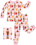 Sugarplum Wishes long-sleeve top and matching pants with pink trim, laid flat on white.