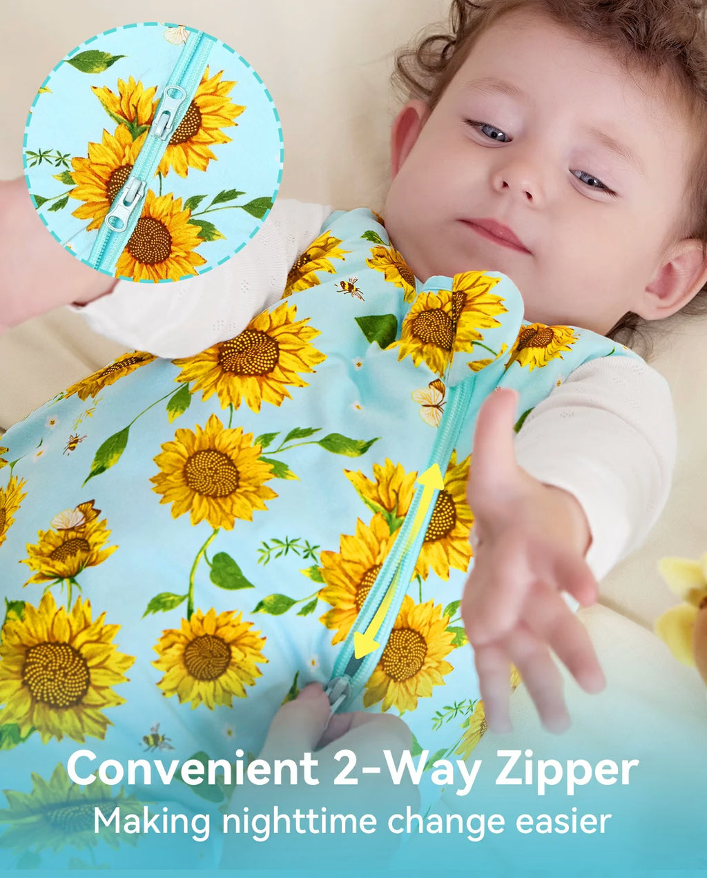 Sunshine Sprout Bamboo Baby Sleep Sack, sunshine sprout bamboo baby sleep sack 04 two way zipper closeup