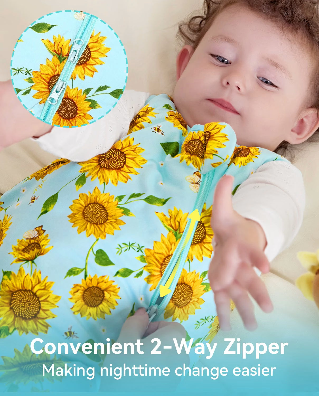 Sunshine Sprout Bamboo Baby Sleep Sack, sunshine sprout bamboo baby sleep sack 04 two way zipper closeup