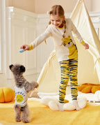 Tiger Long Two-Piece Pajama Set, tiger yellow two piece pajama set 06 lifestyle play with puppy