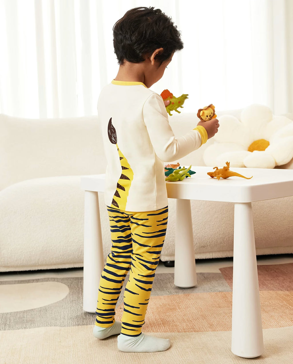 Tiger Long Two-Piece Pajama Set, tiger yellow two piece pajama set 07 lifestyle back view toys