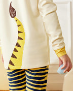 Tiger Long Two-Piece Pajama Set, tiger yellow two piece pajama set 08 detail tail cuff stripes