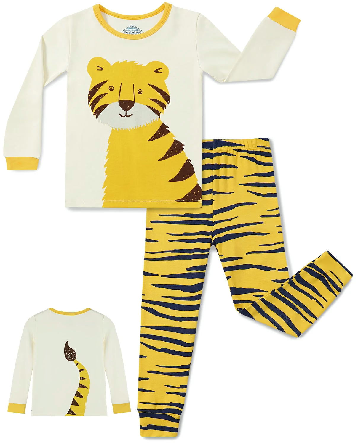 Tiger Long Two-Piece Pajama Set, tiger yellow two piece pajama set main
