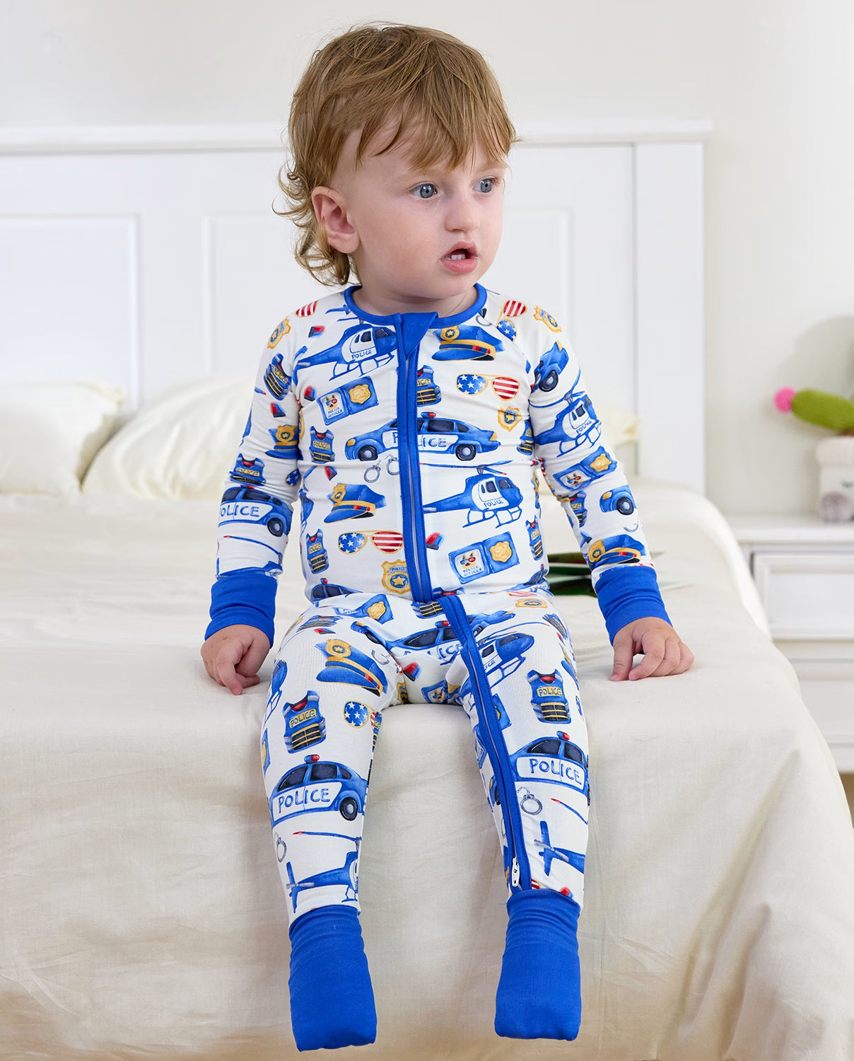 Tiny Officer Bamboo Zippy, tiny officer bamboo zippy lifestyle toddler sitting bed 01
