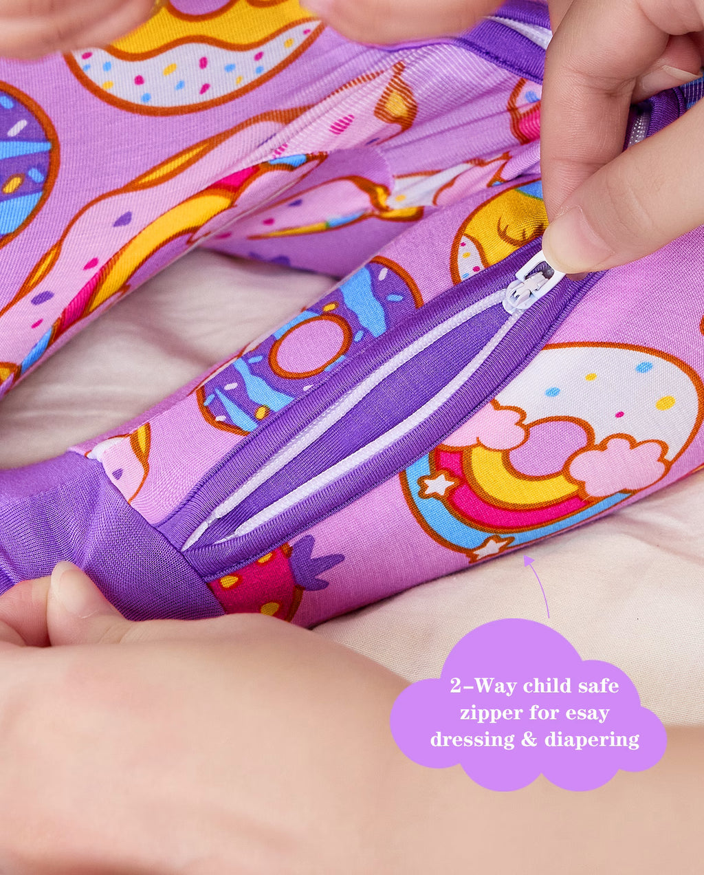 Unicorn Donuts Bamboo Zippy, unicorn donuts bamboo zippy 04 detail two way zipper